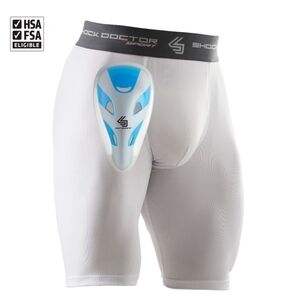 Shock Doctor White Compression Shorts with Protective Cups
